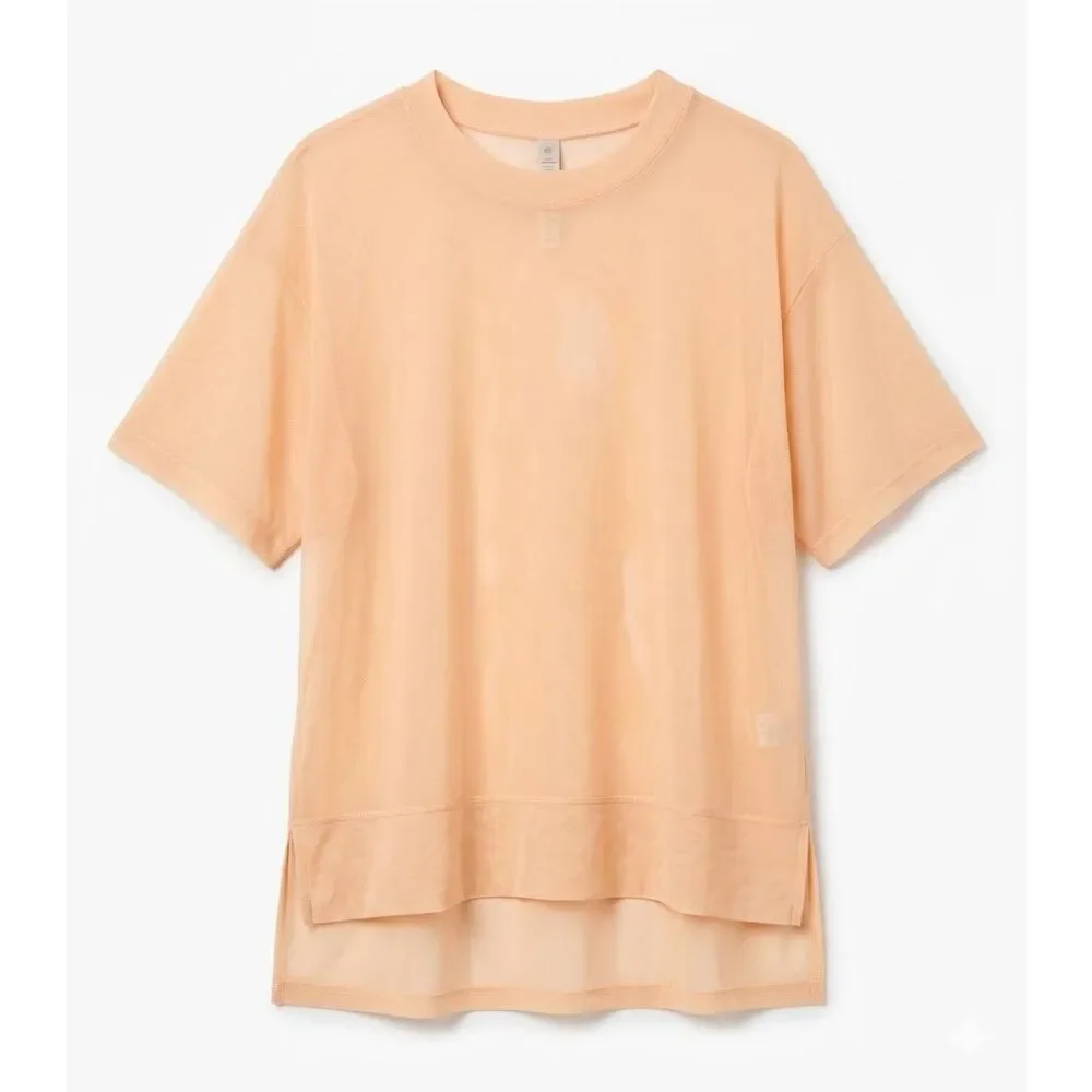 #892. CALIA Oversized Peach Sherbet Short Sleeve Loose Fit Mesh Tee